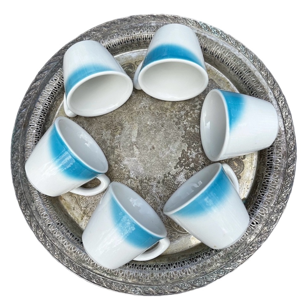 Vintage Jackson Custom China Coffee Cups Set of 6 Blue Hombre